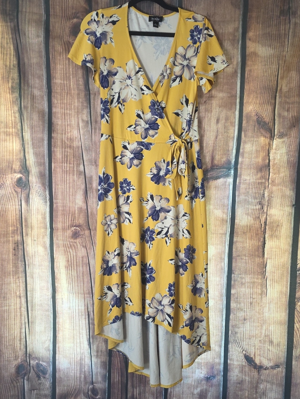 by & by Mustard Yellow Large Floral High-Low Dress